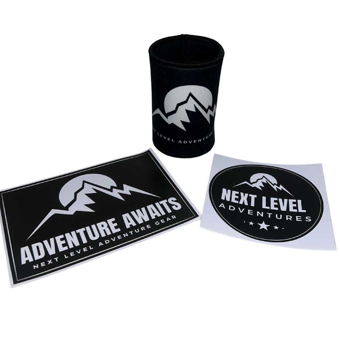 Next Level Adventure Gear™ Stubby Cooler & Sticker Pack